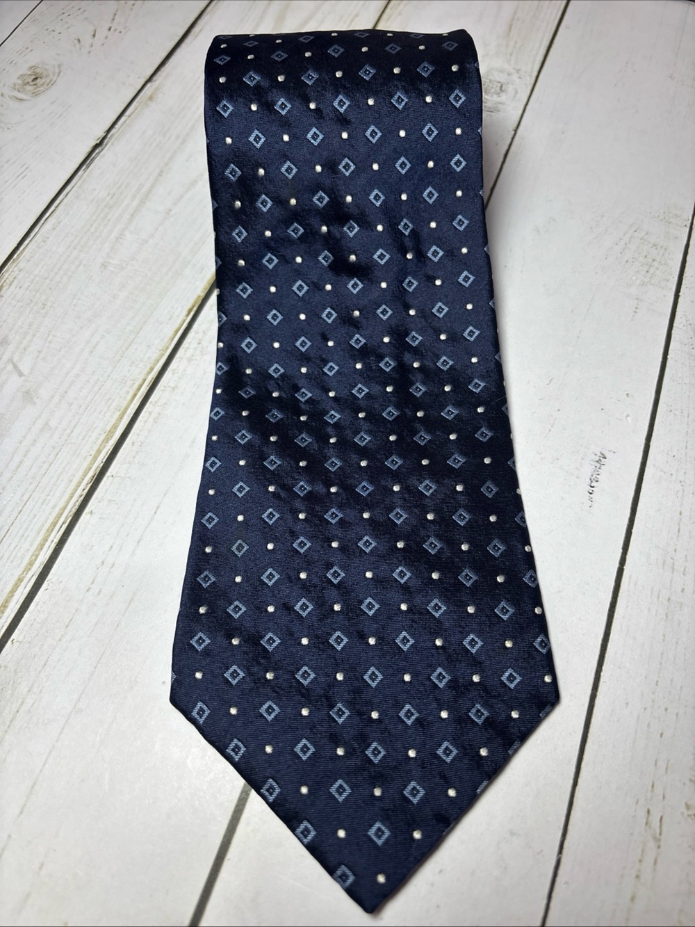 Lauren Ralph Lauren Men's Silk Tie - Blue & Silver Geometric Pattern 59”  3.3/4”
